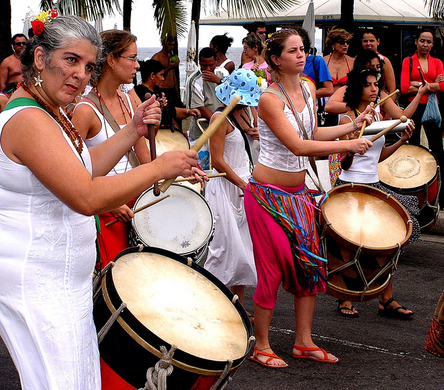 women playing drums