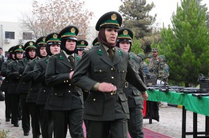 Female soldiers marching in step