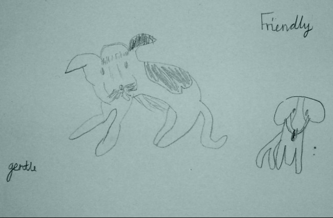 A Cild's Drawing of Two Puppies